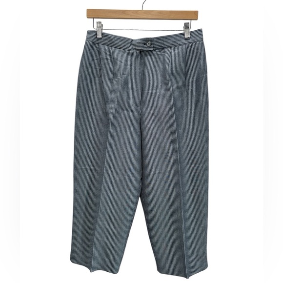 Harve Benard Pants - Harve Benard Striped Linen Blend Cropped Pants Relaxed Pleated Trouser 12 Petite